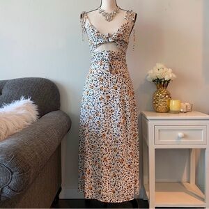 Wayf White and Brown Patterned Dress